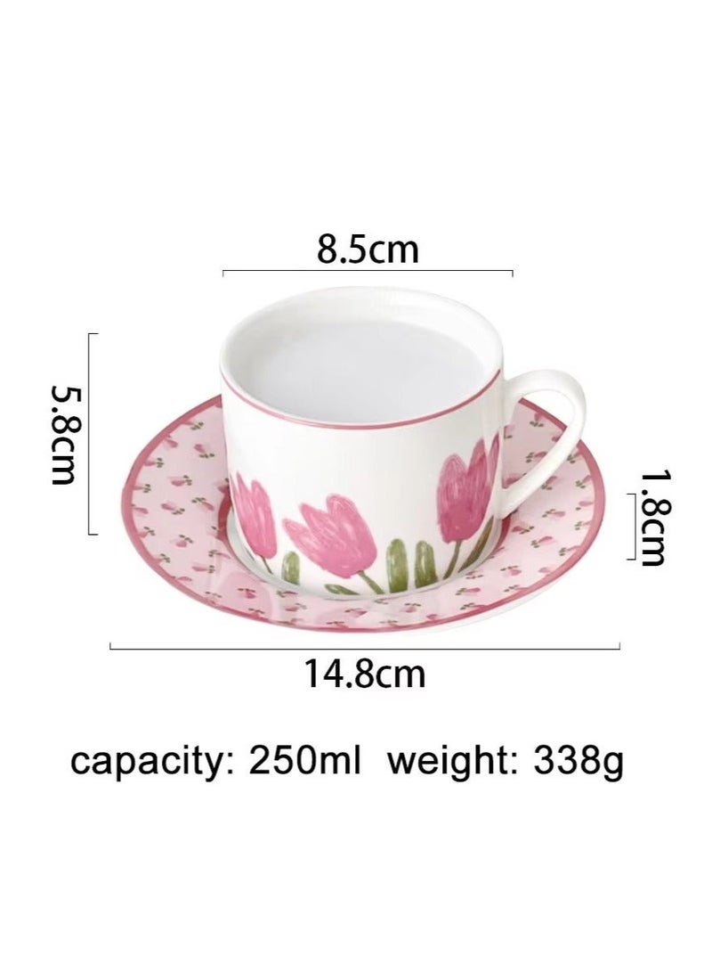 WALALLA Mug Retro Tulip Coffee Cup and Saucer Set, High-Value Exquisite Mug Saucer Afternoon Tea Ceramic Cup and Saucer Set with Spoon  and  Gift Box Teacup Pottery Coffee Cup - Image 5